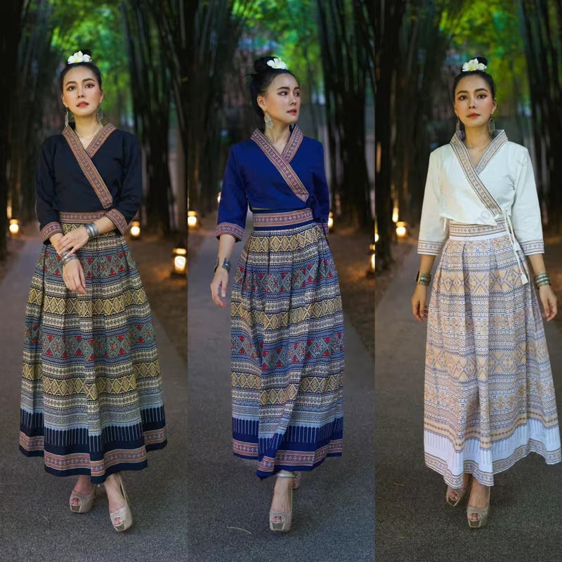  Thai Skirt, Cotton Blouse, Thai Dress, Hill Tribes, Vintage dress