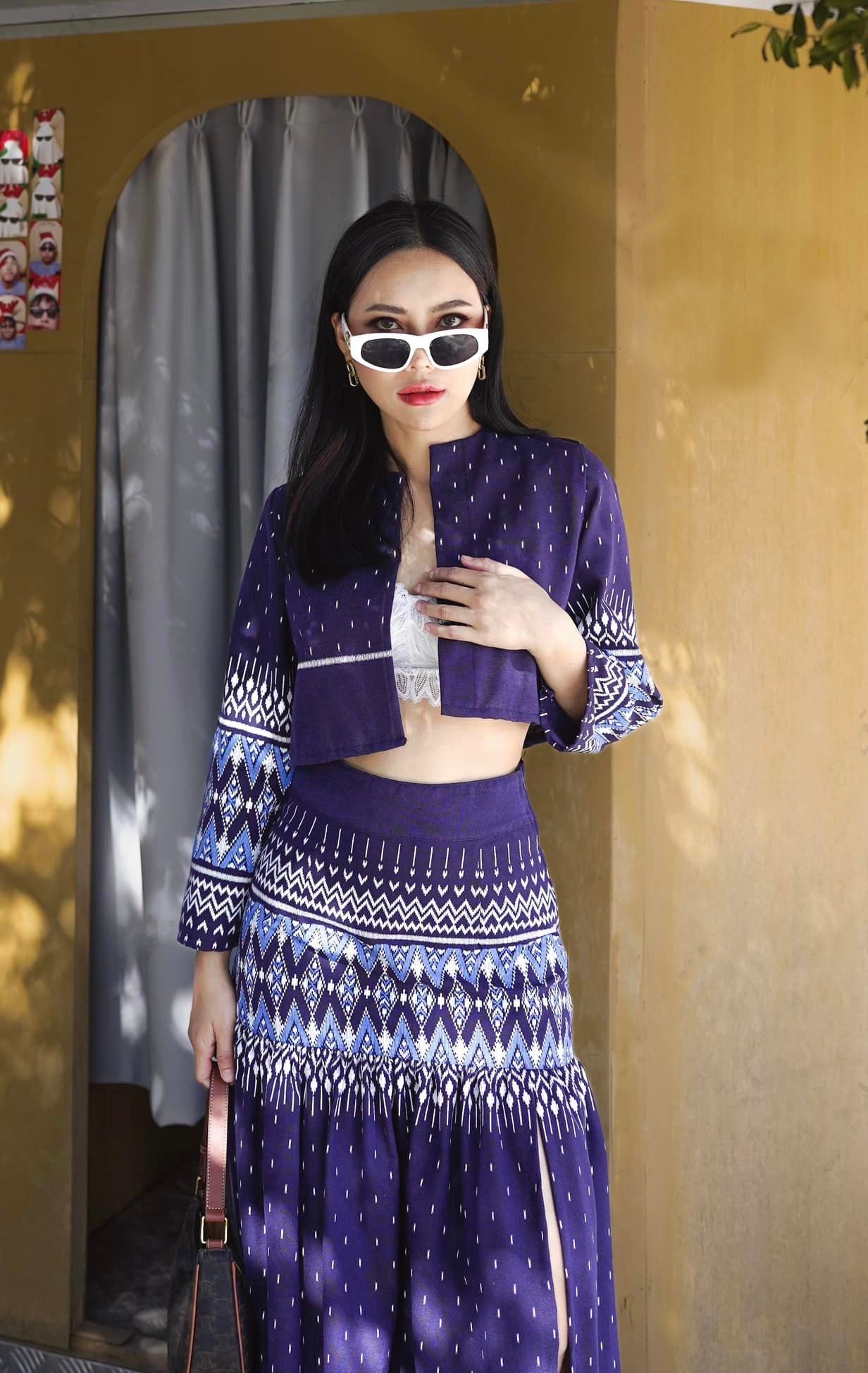 Set of Crop Blazer+Skirt, Cotton Frabric, Lanna Style, Mix Modern and Traditional, Thai Fashion